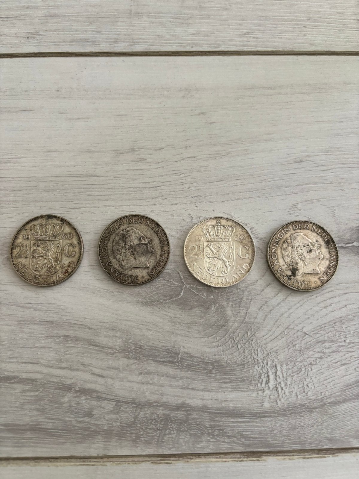 4x Zilveren Rijksdaalder 1959 (Juliana) 1e jaartal, Postzegels en Munten, Munten | Nederland, Ophalen of Verzenden, Koningin Juliana