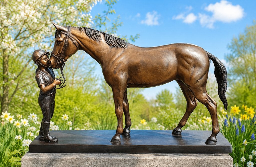 MEISJE MET PAARD / Bronzen beeld, Ophalen of Verzenden, Paard, Beeldje of Figuurtje