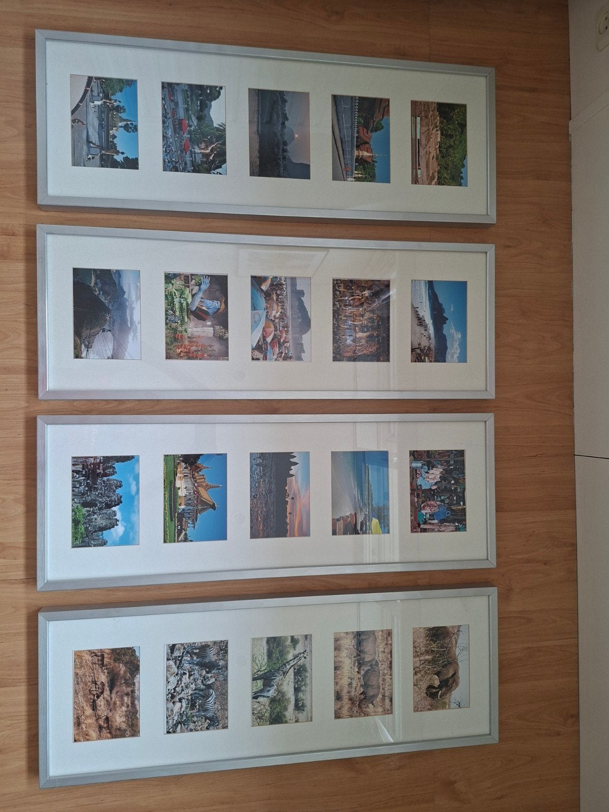 Set van 4 aluminium fotolijsten met 5 vakken, Huis en Inrichting, Woonaccessoires | Lijsten, Ophalen, Metaal of Aluminium, Zo goed als nieuw