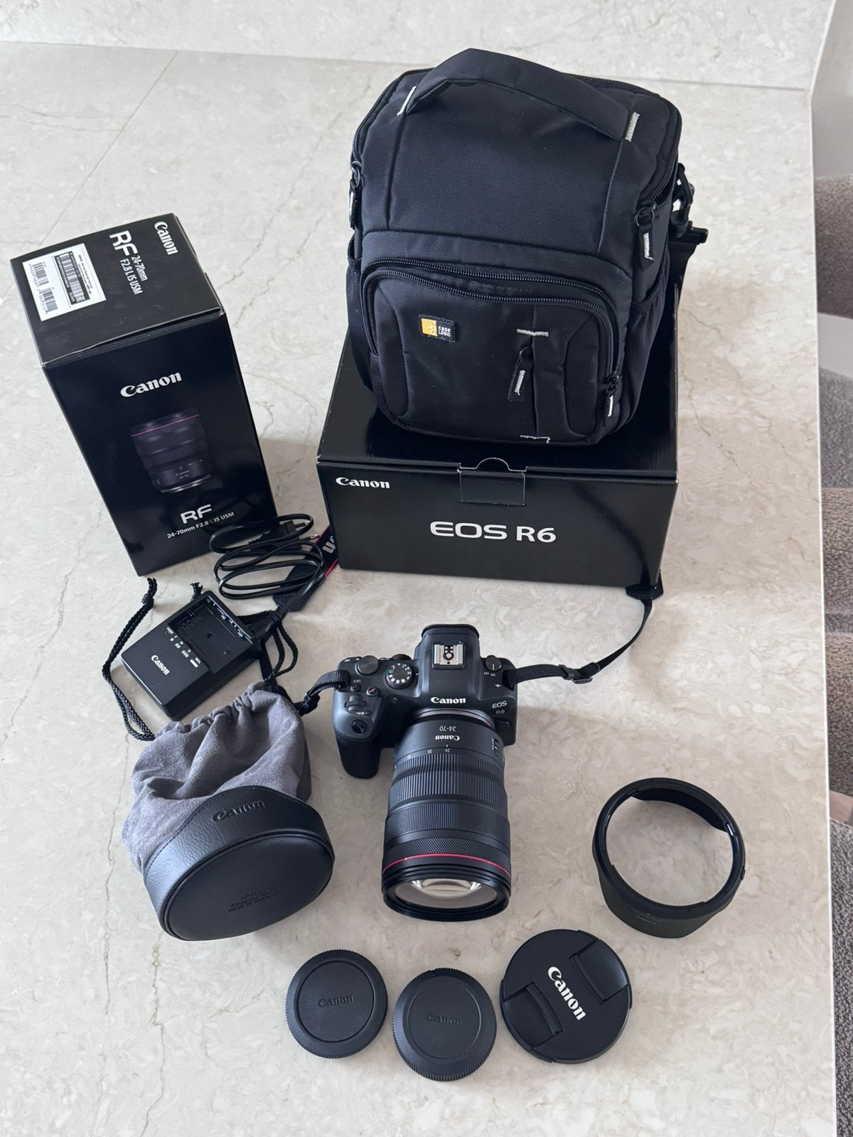 Canon EOS R6 + Canon RF 24-70mm f/2.8L IS USM, Audio, Tv en Foto, Fotocamera's Digitaal, Ophalen, Zo goed als nieuw, Screenprotector