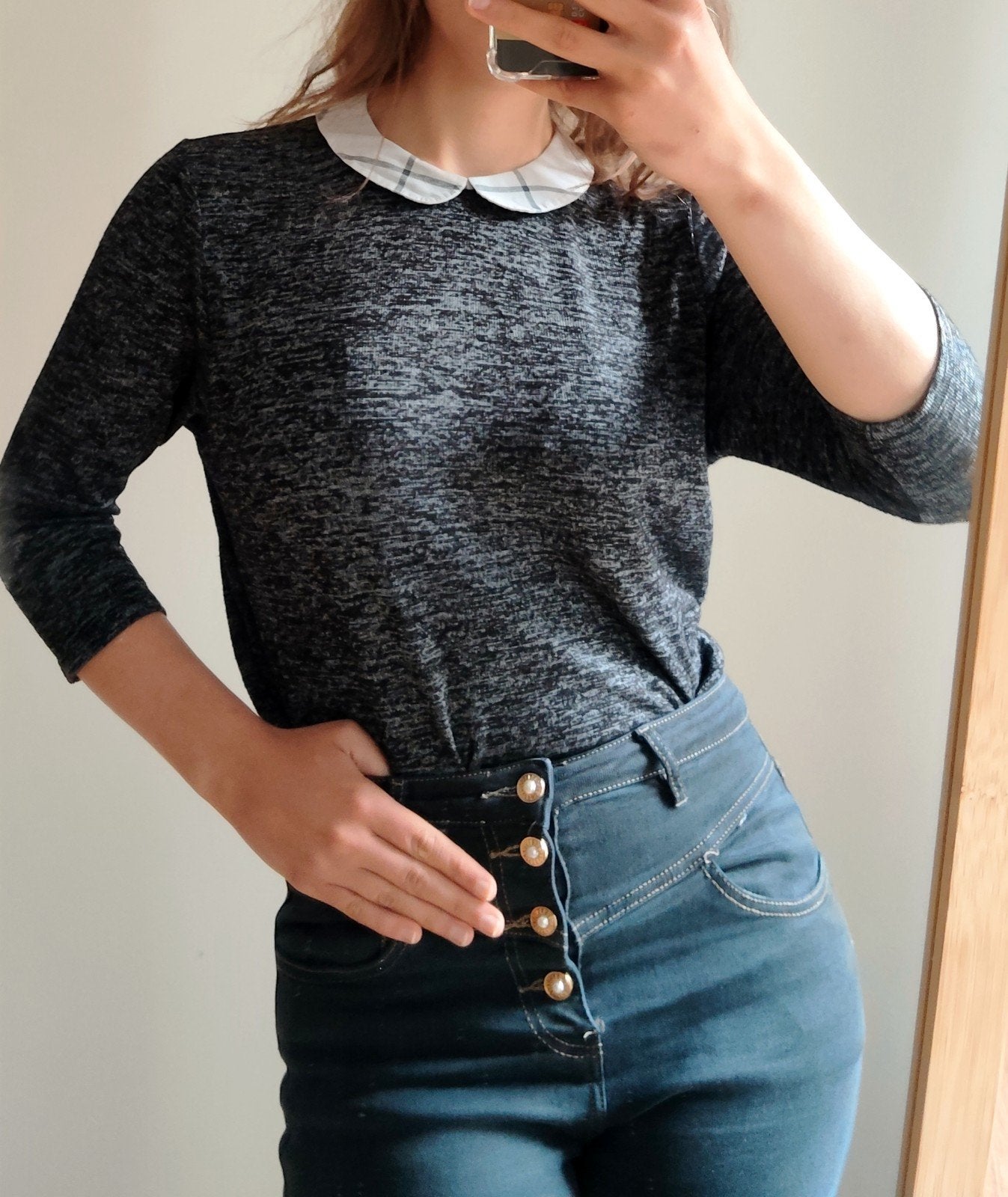 Chique top met Claudine kraag - Franse stijl, Zwart, Ophalen of Verzenden, Zo goed als nieuw, Lange mouw