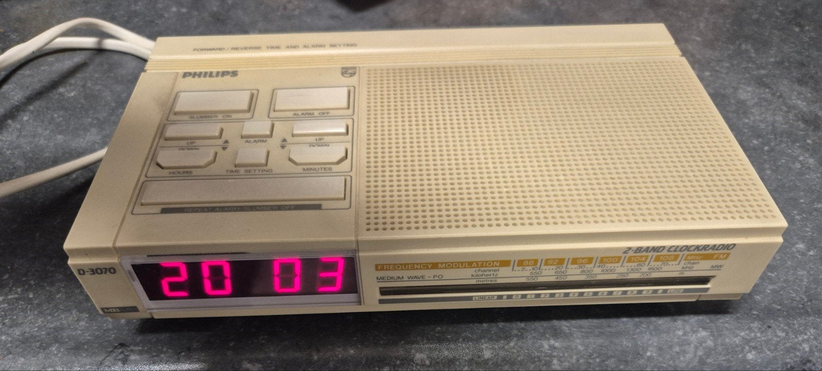 Philips D-3070 2-Band Wekkerradio - Vintage, Ophalen of Verzenden, Gebruikt, Radio