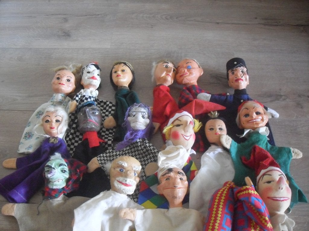 verzameling antieke poppenkast poppen 16 stuks, Ophalen of Verzenden