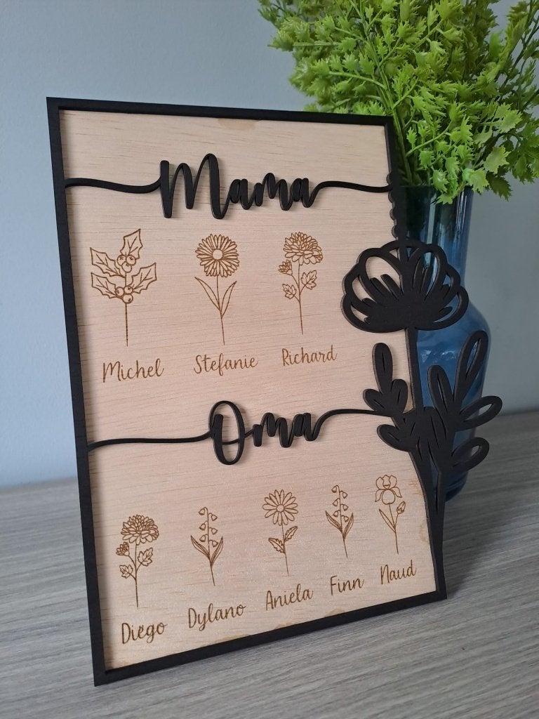 Gepersonaliseerd Houten Bord – Geboortebloemen (Mama & Oma), Audio, Tv en Foto, Hout, Overige typen, Nieuw, Ophalen of Verzenden