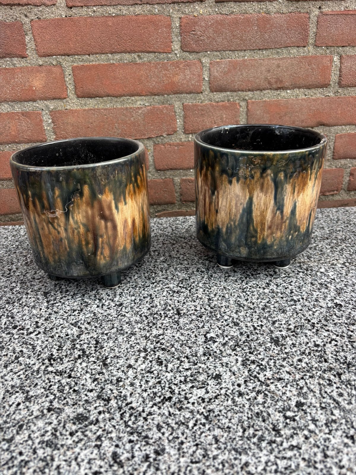2x pot, Tuin en Terras, Bloempotten, Ophalen, Rond, Zo goed als nieuw, Aardewerk