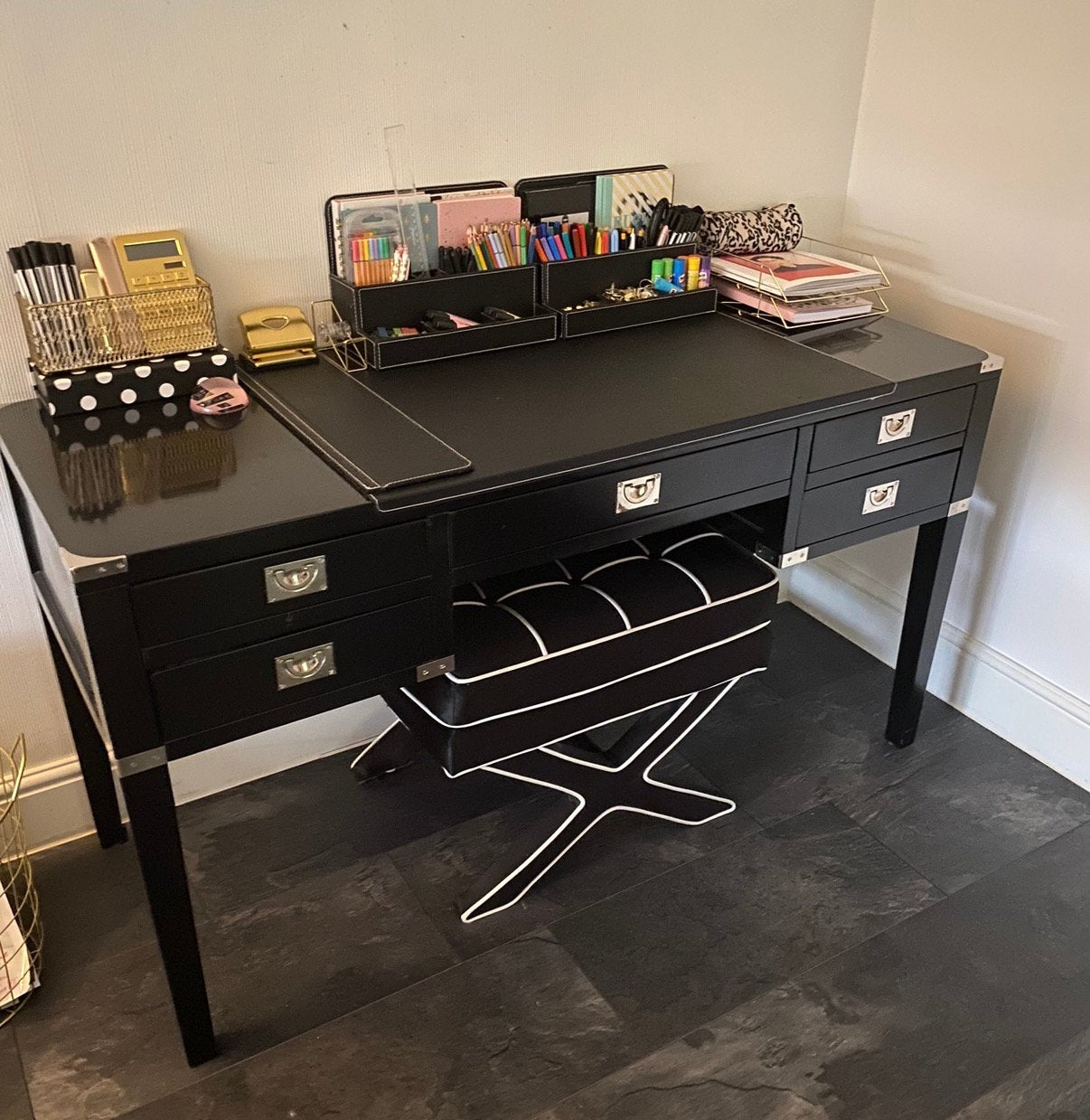 Eichholtz military desk, Ophalen, Zwart, Gebruikt, 55 cm