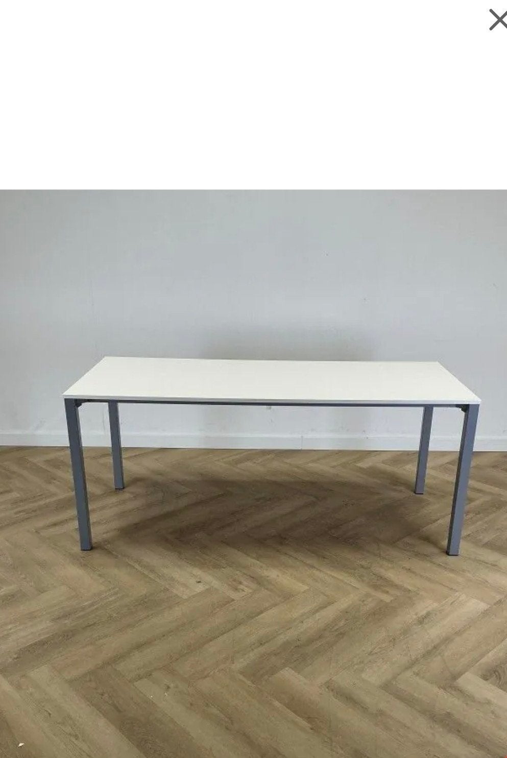 Bureau/Vergadertafel met wit blad en grijs metalen onderstel, 50 tot 100 cm, 150 tot 200 cm, Ophalen of Verzenden, Rechthoekig