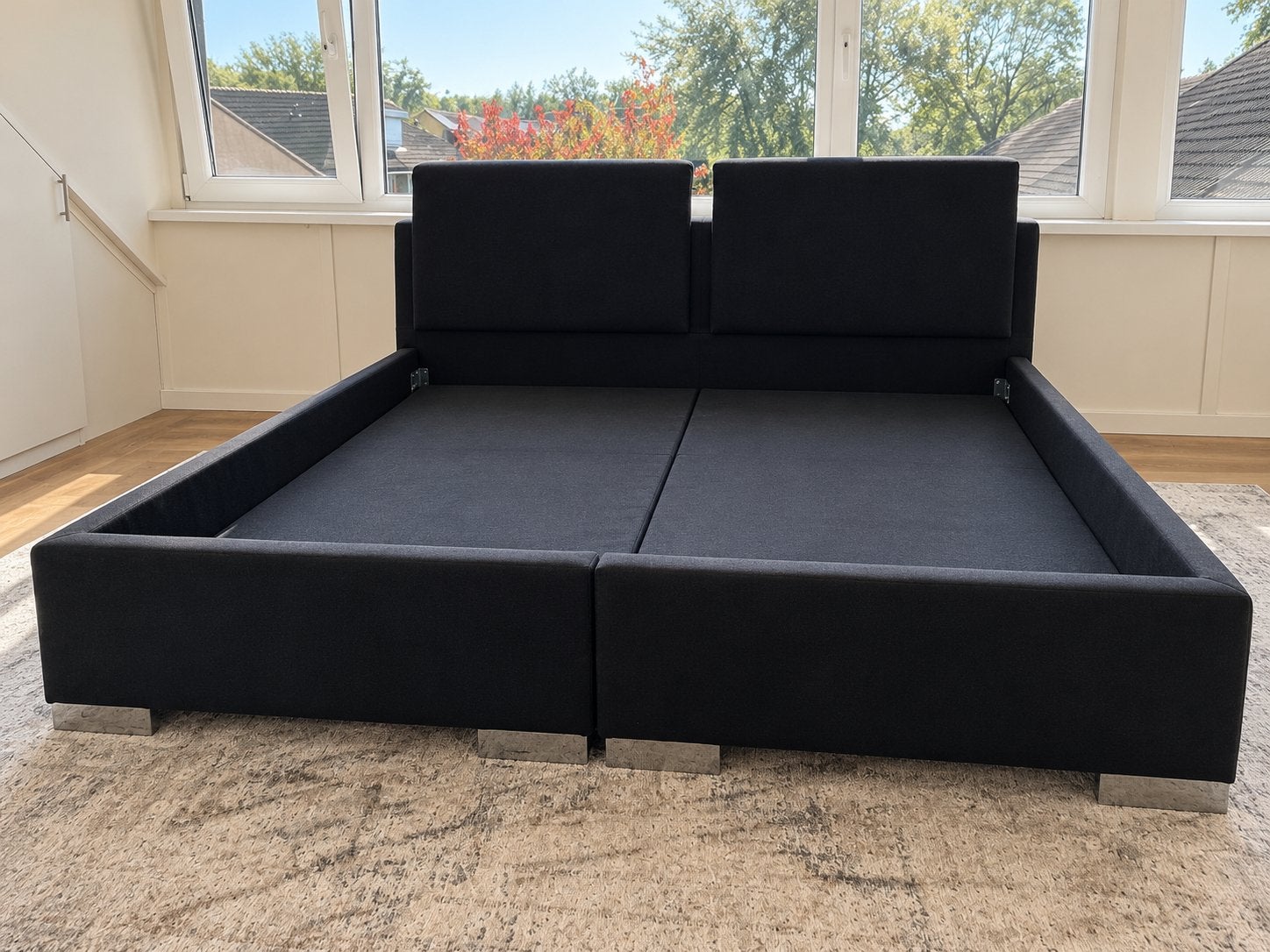 Zwart tweepersoonsbed met hoofdbord - 195x230 cm, Ophalen, Gebruikt, Zwart, Tweepersoons
