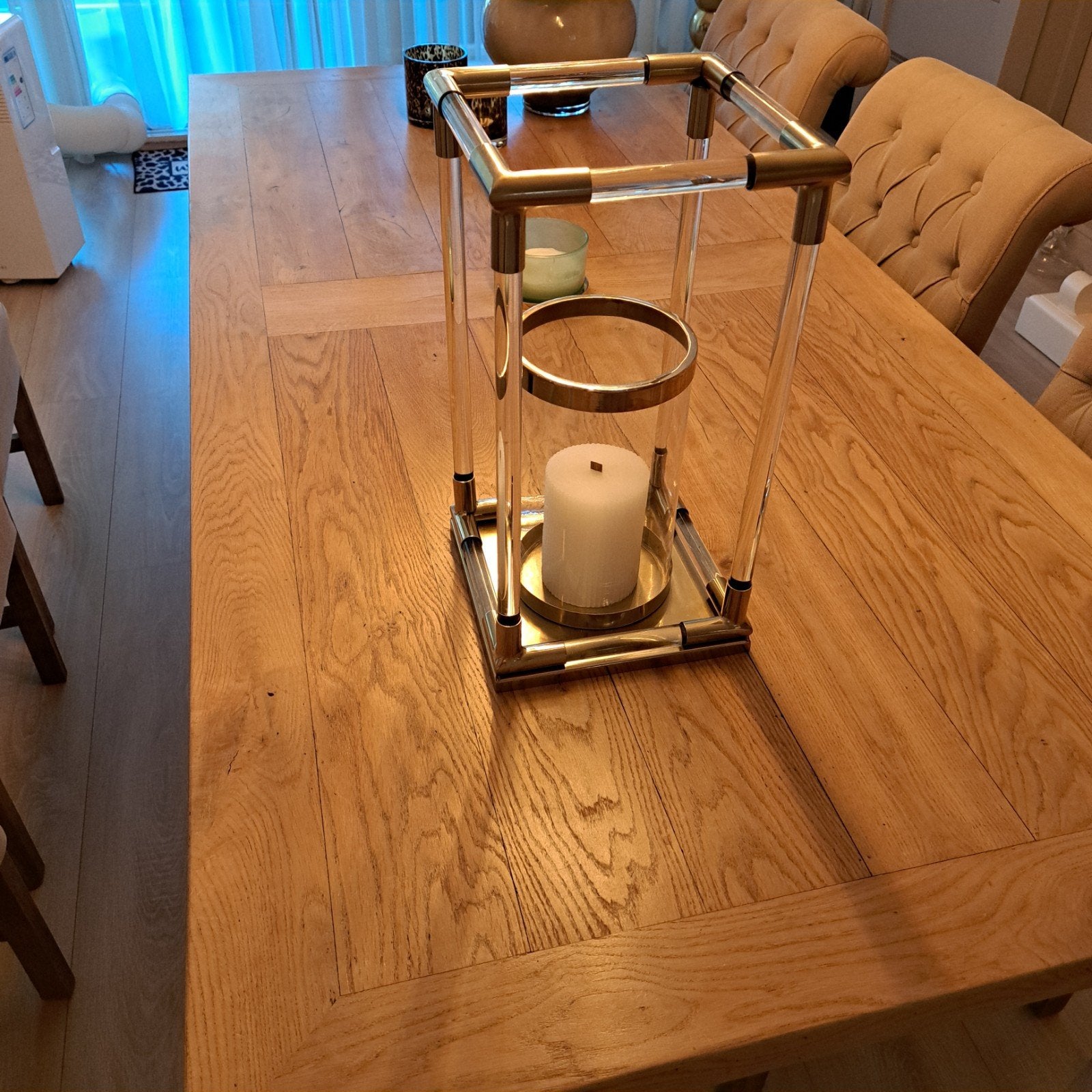 eettafel,eiken met licht taupe, Huis en Inrichting, Ophalen, Rechthoekig, 200 cm of meer, 50 tot 100 cm
