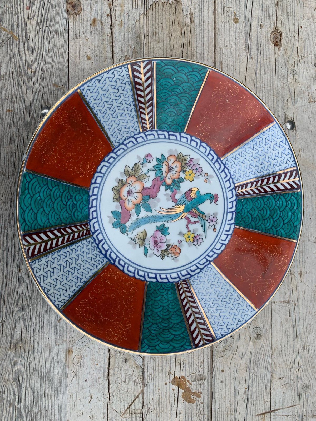 Decoratieve Japanse schaal met vogel en bloemen, Ophalen of Verzenden