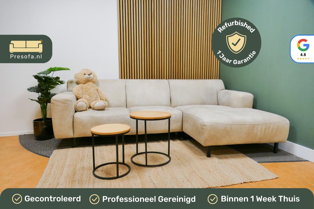 Chaise Longue De Bommel Microleder Beige [Refurbished], Huis en Inrichting, 250 tot 300 cm, -, Hoekbank, Ophalen of Verzenden