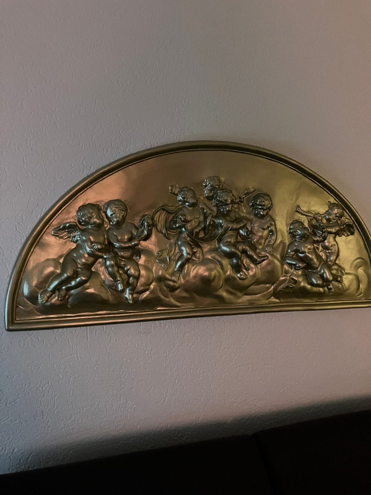 Gouden gipsen muurdecoratie ornament engelen, Ophalen of Verzenden
