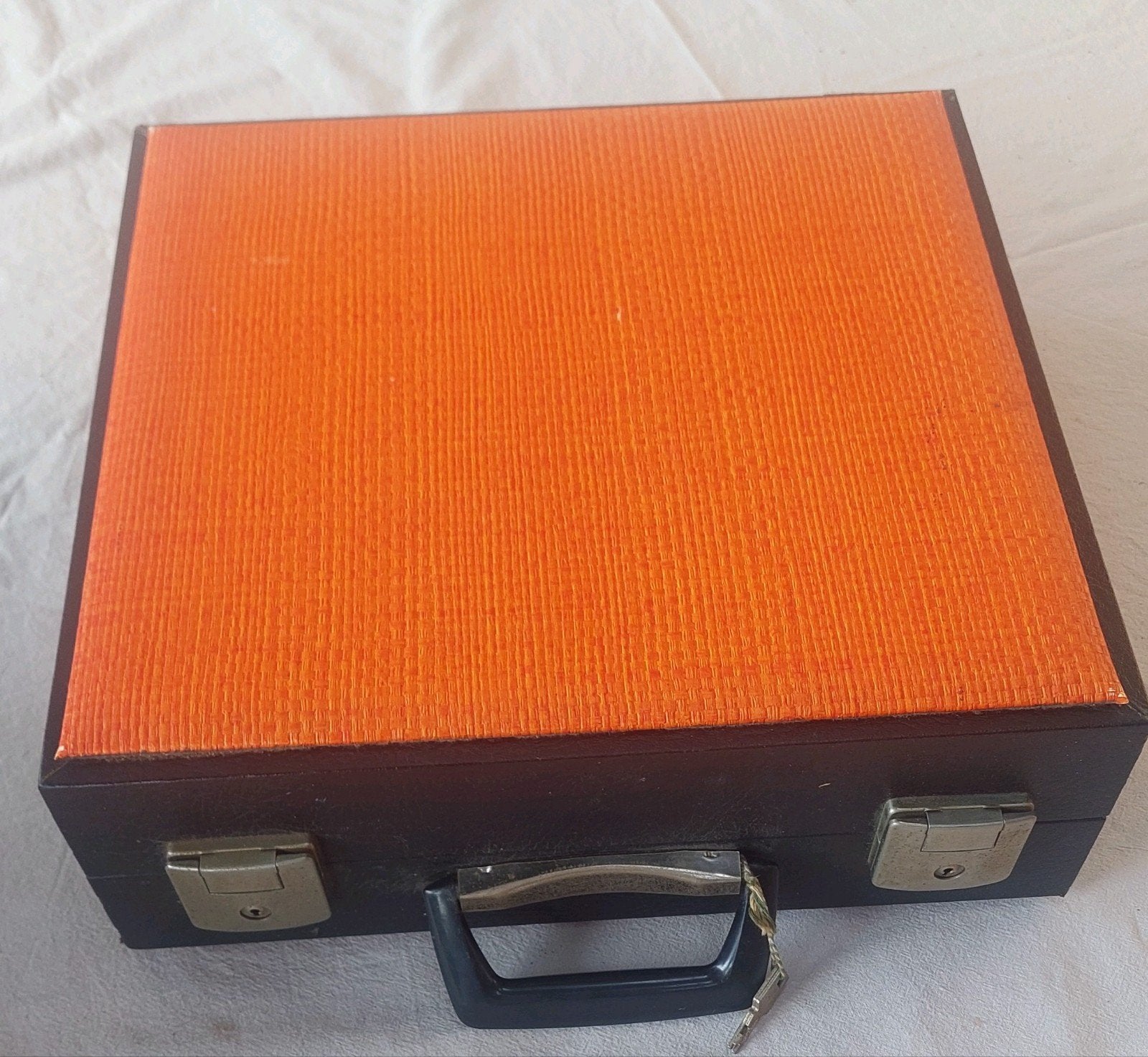 vintage oranje lp koffer jaren60 igs met harmonica kap, Ophalen of Verzenden, Gebruikt, Overige instrumenten