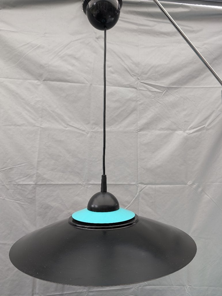 Vintage Space Age Hanglamp Zwart UFO, Space Age, Gebruikt, Metaal, E27 (groot)