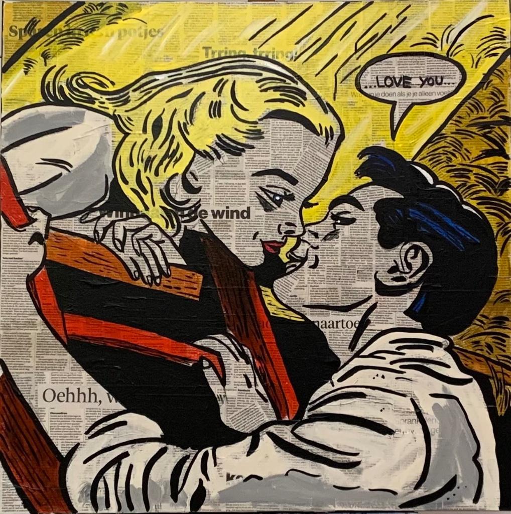 Popart op Krant Verliefd in de Stal, Ophalen, Oorspronkelijke maker, Nieuw, Schilderij