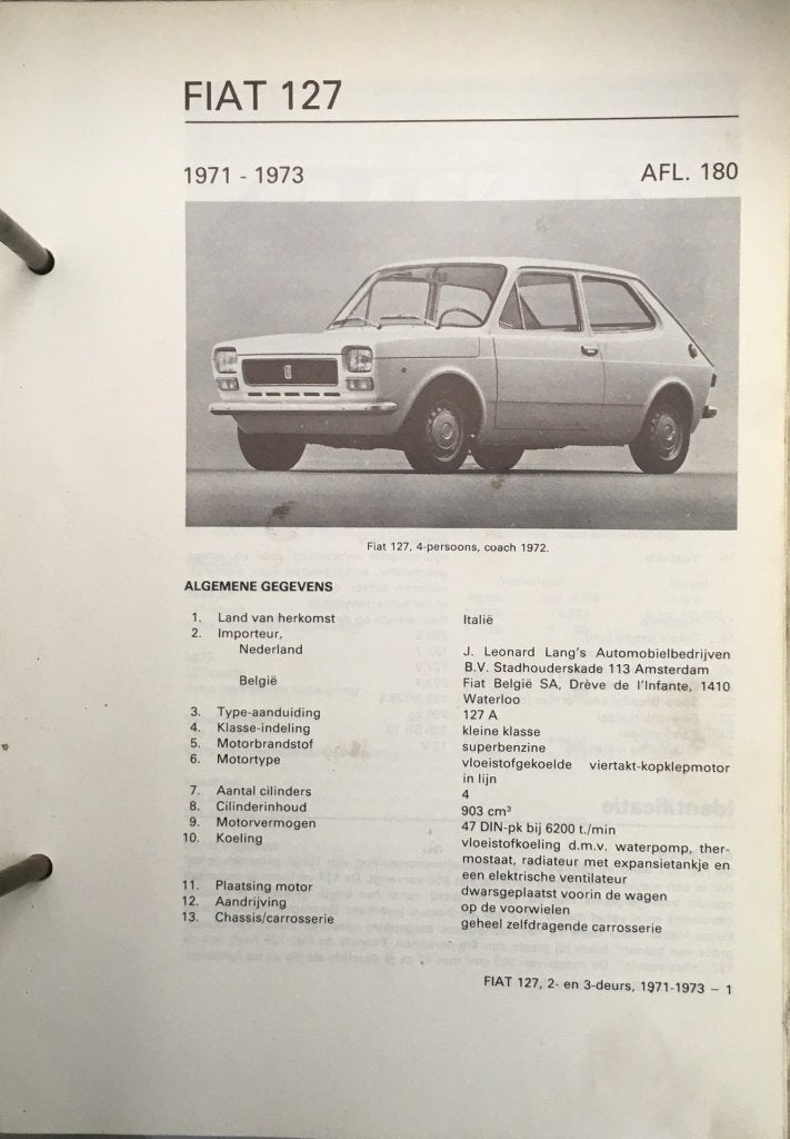 Fiat 127 1971-1973. Olyslagers autotechnisch handb. 74 blz, Ophalen of Verzenden