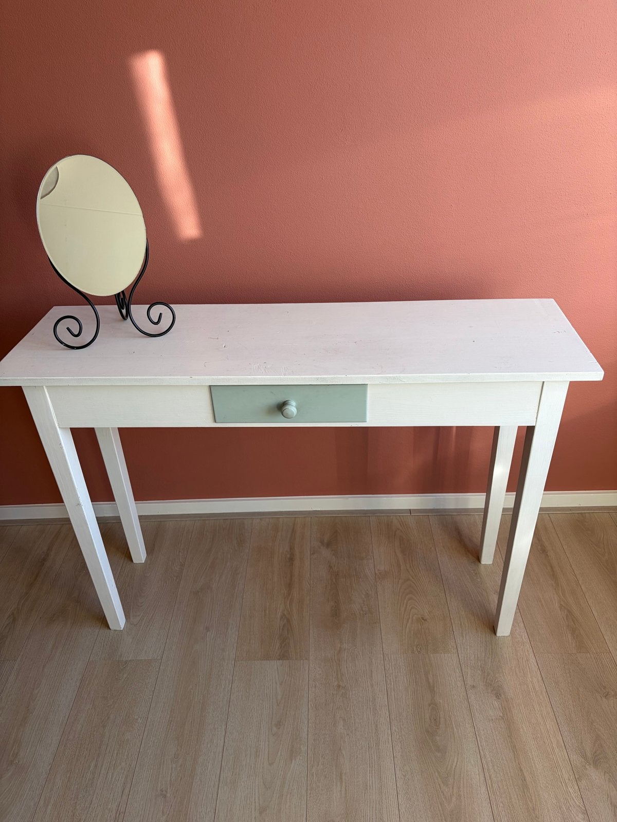 Super Mooie Witte Side Table / Kaptafel met Lade, Ophalen, Gebruikt, 100 tot 150 cm, Landelijk