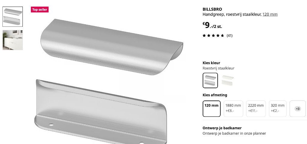 Ikea BILLSBRO Handgreep, 22 stuks RVS kleur 120 ,320 mm, Ophalen, Zo goed als nieuw, Overige materialen, Overige typen