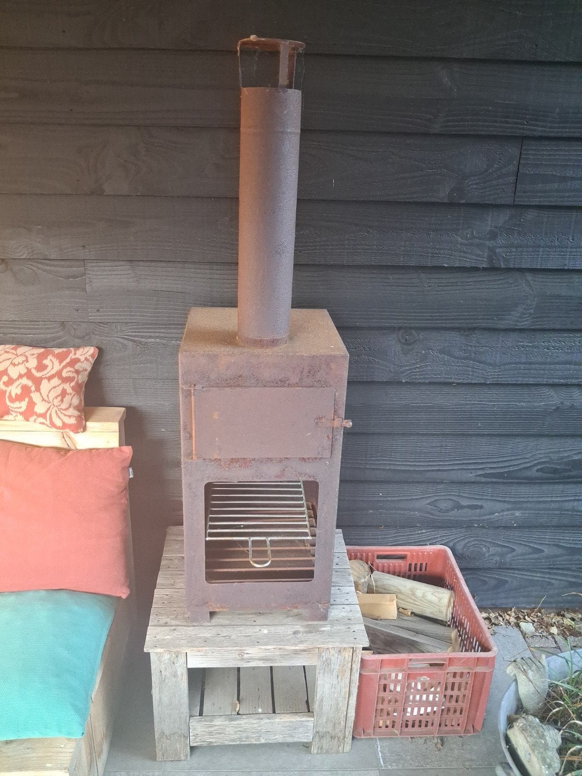 Robuuste Houthaard/Buitenhaard met Grillrooster, Ophalen, Nieuw, Vrijstaande haard, Houthaard