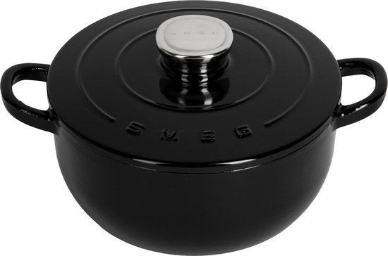 SMEG Gietijzeren Braadpan en Grillpan Set - Zwart, Gietijzer, Met deksel, Nieuw, Pannenset