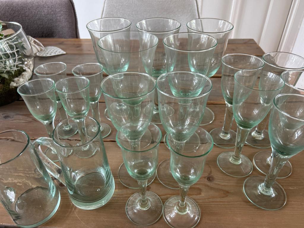 Vintage gerecyclede mondgeblazen glazen, diverse maten, Ophalen of Verzenden, Gebruikt