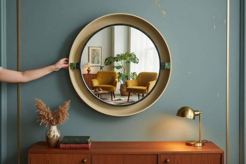 Vintage ronde spiegel ALLIBERT met verlichting, Ophalen, Zeeland