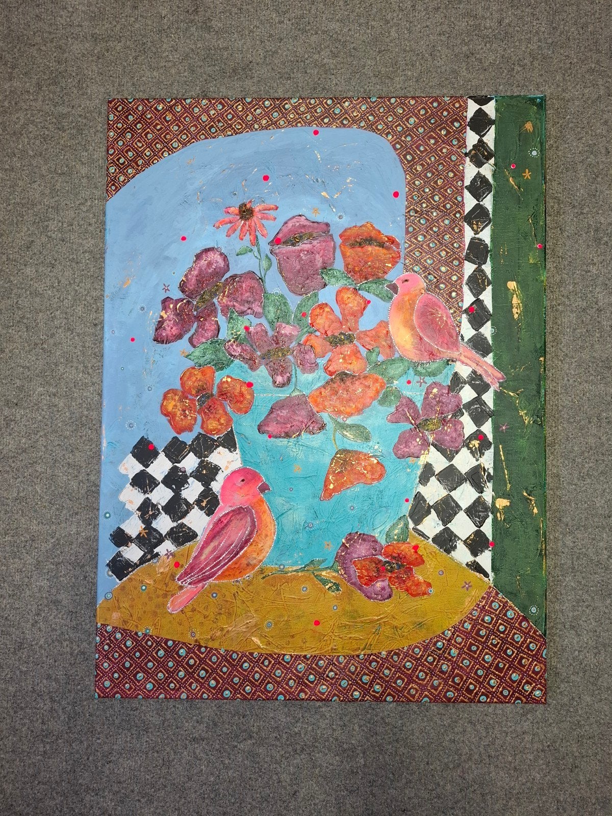 Schilderij, Ophalen, Handgeschilderd, Acrylverf, Bloemen
