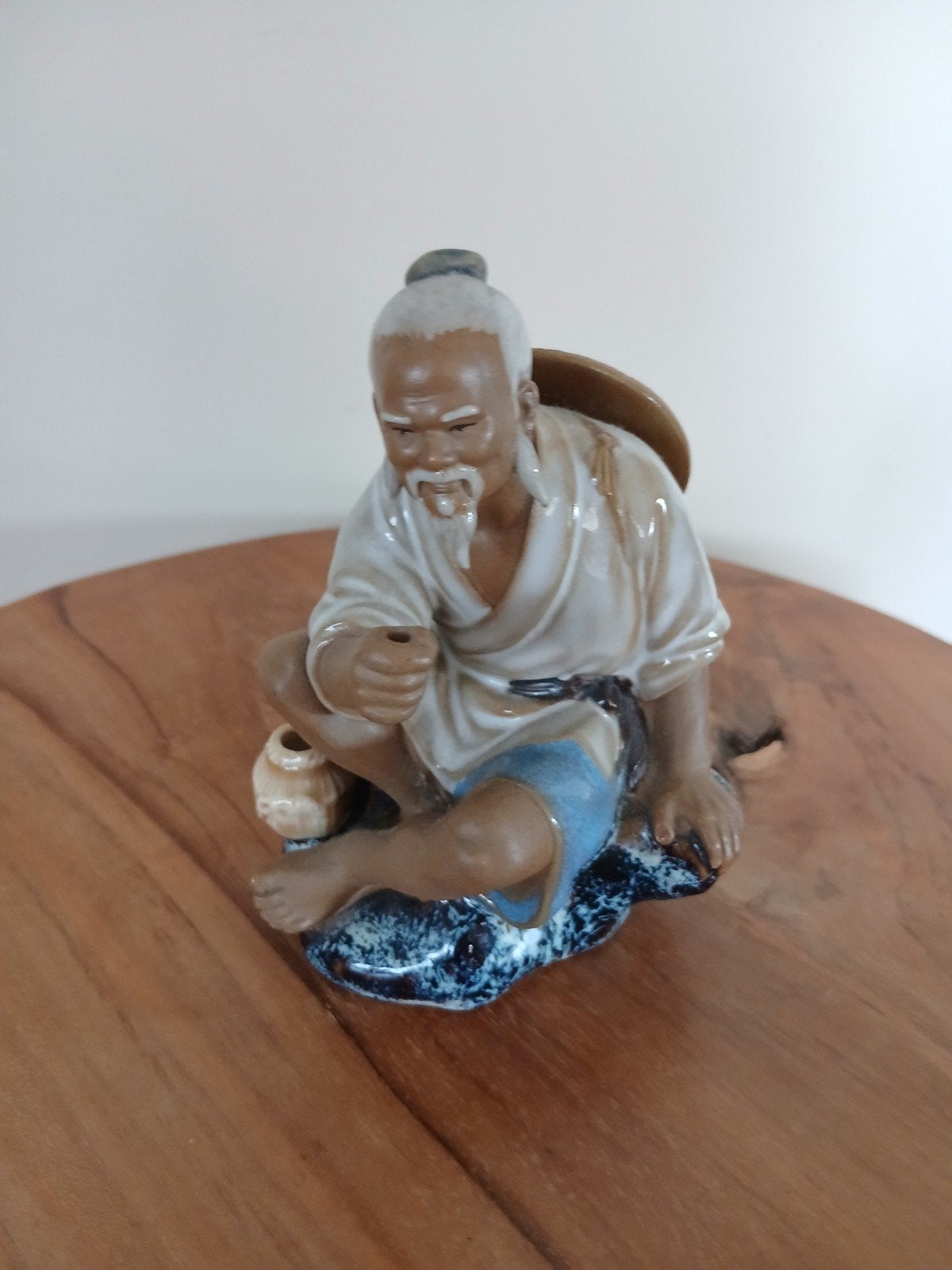 Vintage Chinees beeldje van visser met hoed, Ophalen of Verzenden, Gebruikt, Mens