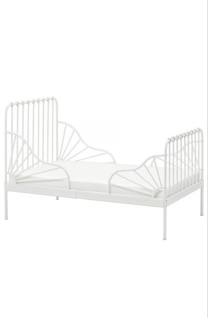 Ikea Minnen meegroeibed wit incl. Matras + lattenbodem, Gebruikt, 70 tot 85 cm, 180 cm of meer, Ophalen