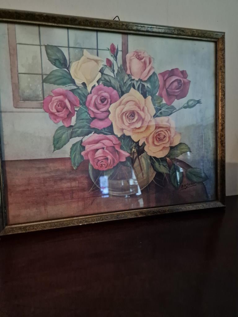 Oud schilderijtje met houten lijst, Ophalen of Verzenden