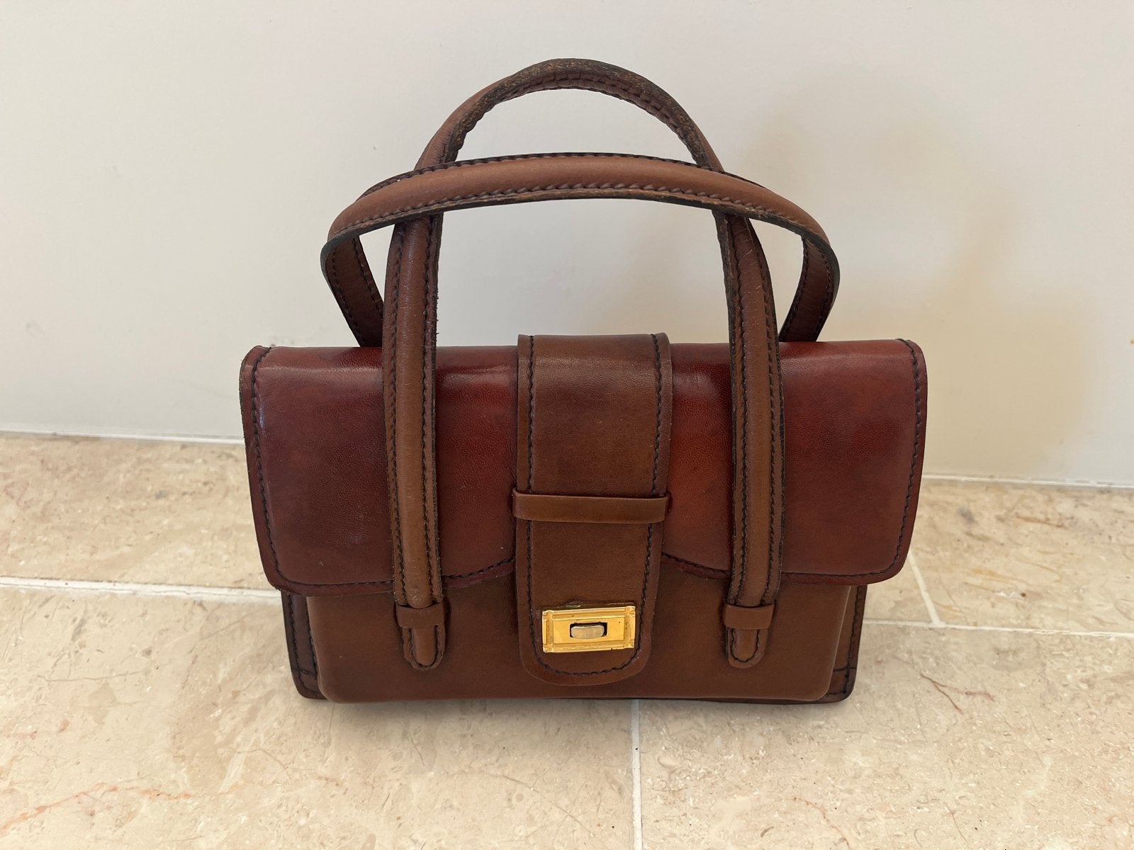 Vintage leren tasje jaren '60 - Zumpolle Den Haag, Ophalen of Verzenden, Nieuw, Bruin, Handtas