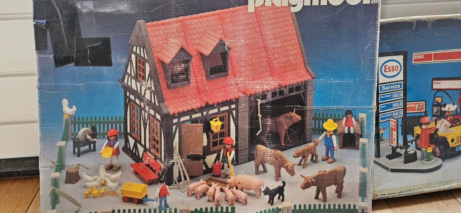 Grote partij vintage Playmobil: boerderij, Esso station, Ophalen, Gebruikt, Gebouw, Complete set