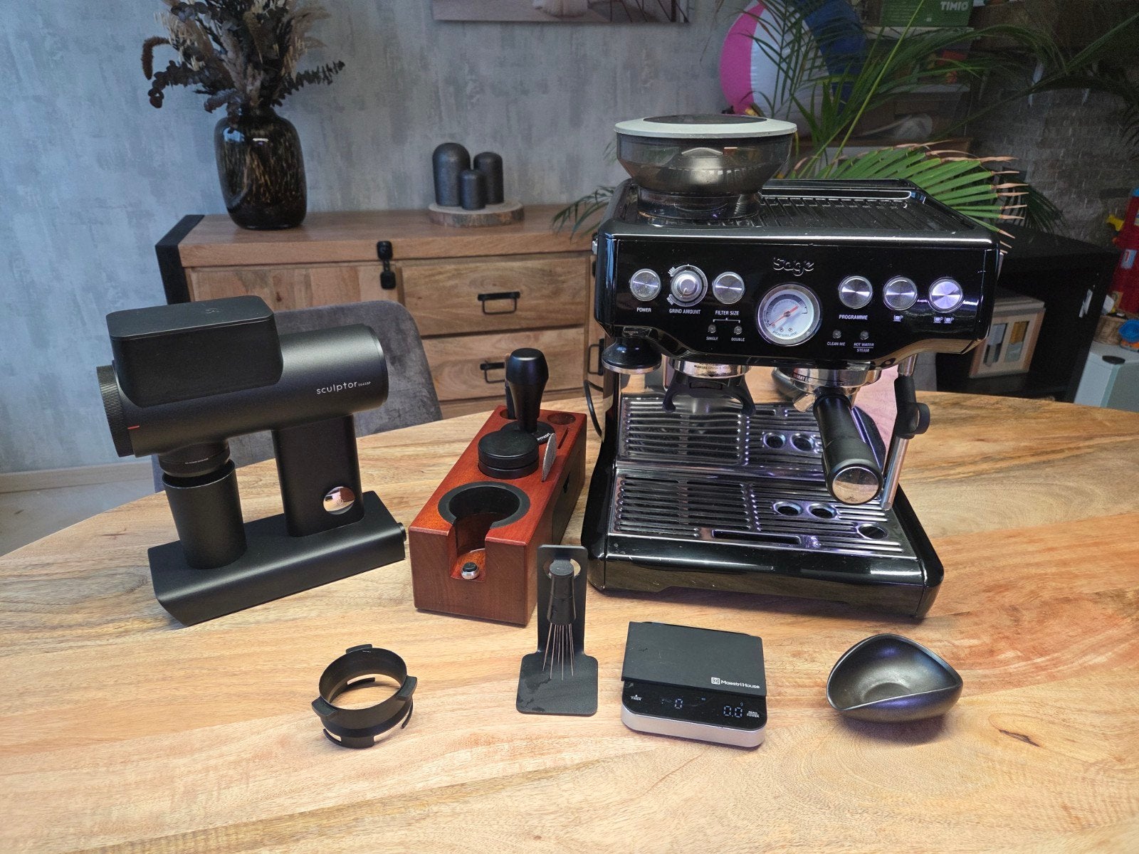 Sage Barista Express & Timemore Sculptor 064ssp Espresso Set, Ophalen, Espresso apparaat, Koffiebonen, Zo goed als nieuw