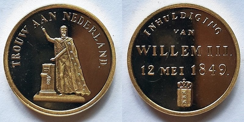 Penning inhuldiging Willem III 1849, Postzegels en Munten, Penningen en Medailles, Verzenden, Overige materialen, Nederland