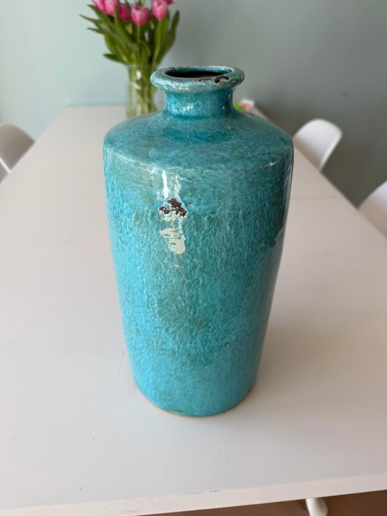 Vaas turquoise, Huis en Inrichting, Woonaccessoires | Vazen, Ophalen, Overige kleuren, Minder dan 50 cm, Glas