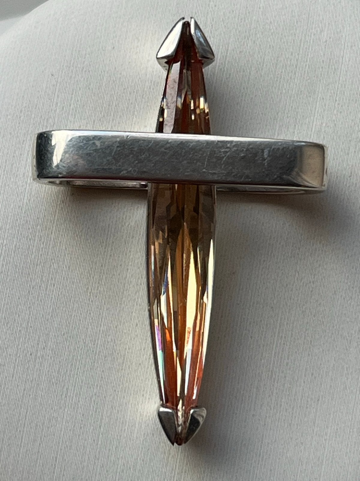 Zilveren Hanger Kruis met Calciet, Gekeurd en Gesigneerd, Verzenden, Zo goed als nieuw, Zilver, Kruis of Symbool