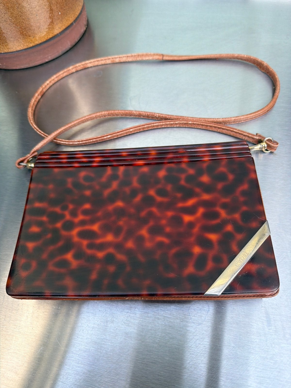 Vintage Capaf schoudertasje in schildpadprint, Ophalen of Verzenden, Gebruikt, Bruin, Schoudertasje