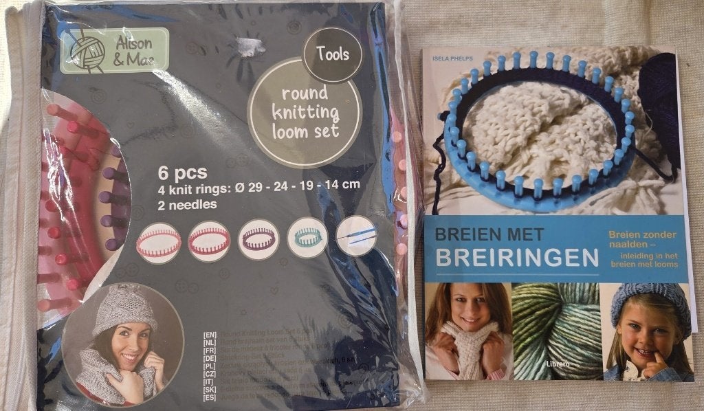 Breien met breiringen compleet met set breiringen, Ophalen of Verzenden, Zo goed als nieuw, Breien, Patroon of Boek