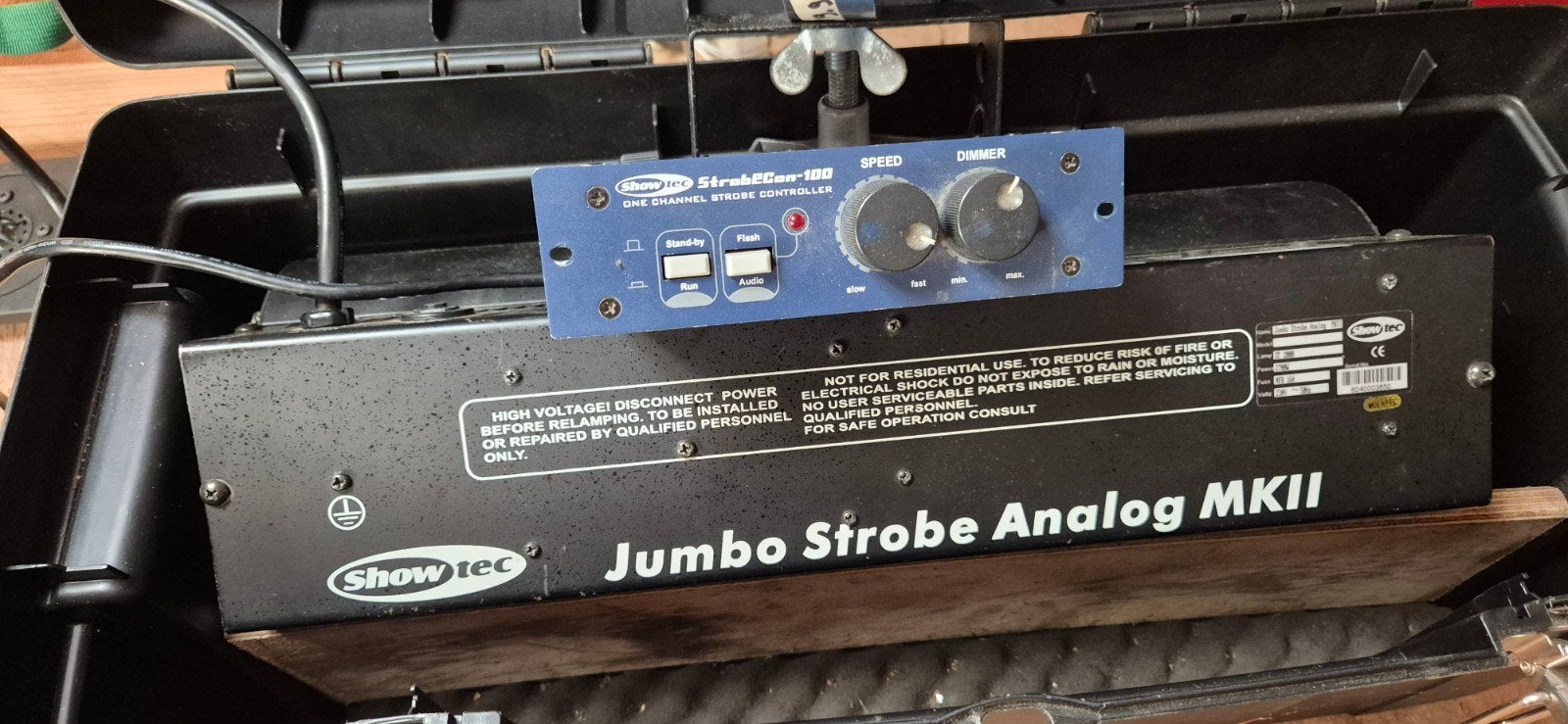 Showtec Stroboscoop MKII met controller in Stanley koffer, Ophalen of Verzenden, Gebruikt