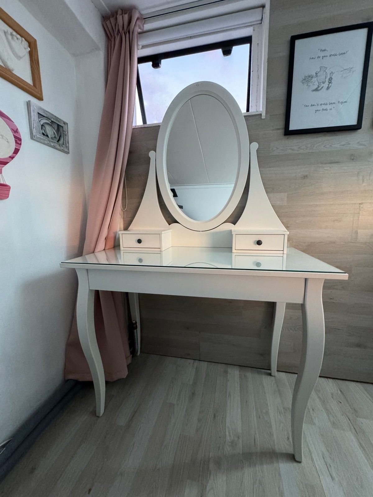 Witte kaptafel met spiegel en lades, Ophalen, 100 tot 150 cm, Zo goed als nieuw, 75 tot 100 cm