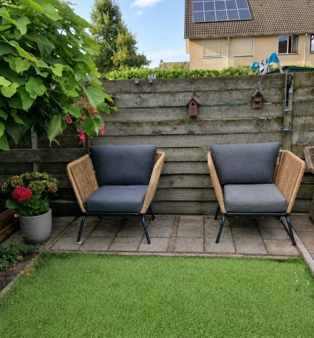 Gezellige loungeset met twee stoelen, Tuin en Terras, Gebruikt, Bijzettafel, Loungeset, Wicker