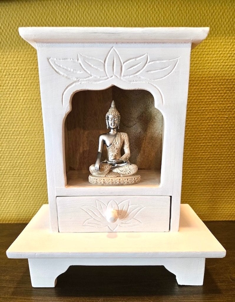 INDIAAS HUISALTAAR SET 30 CM WHITEWASH, Hout, Nieuw, Ophalen of Verzenden, Oosters
