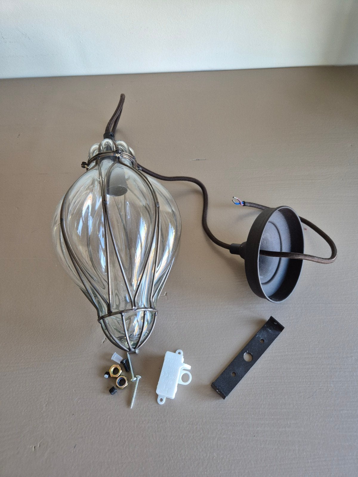 Hanglamp glas en metaal - Vintage/Industrieel design, Nieuw, Vintage, Industrieel, Glas, E27 (groot)