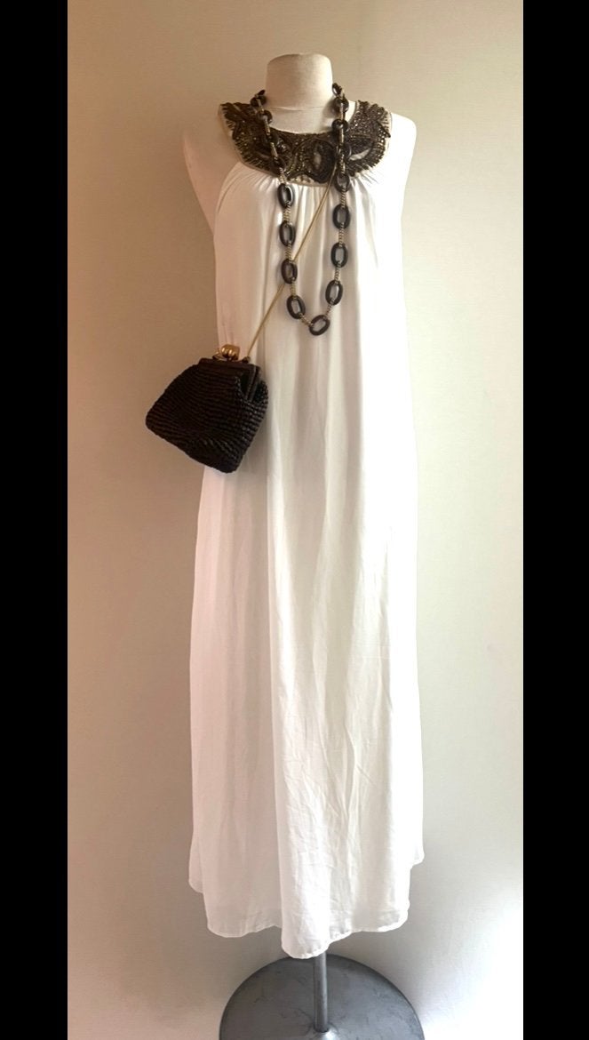 Maxi jurk maat 38 wtt met kraaltjes detail in brons, Kleding | Dames, Ophalen of Verzenden, Zo goed als nieuw, Maat 38/40 (M)