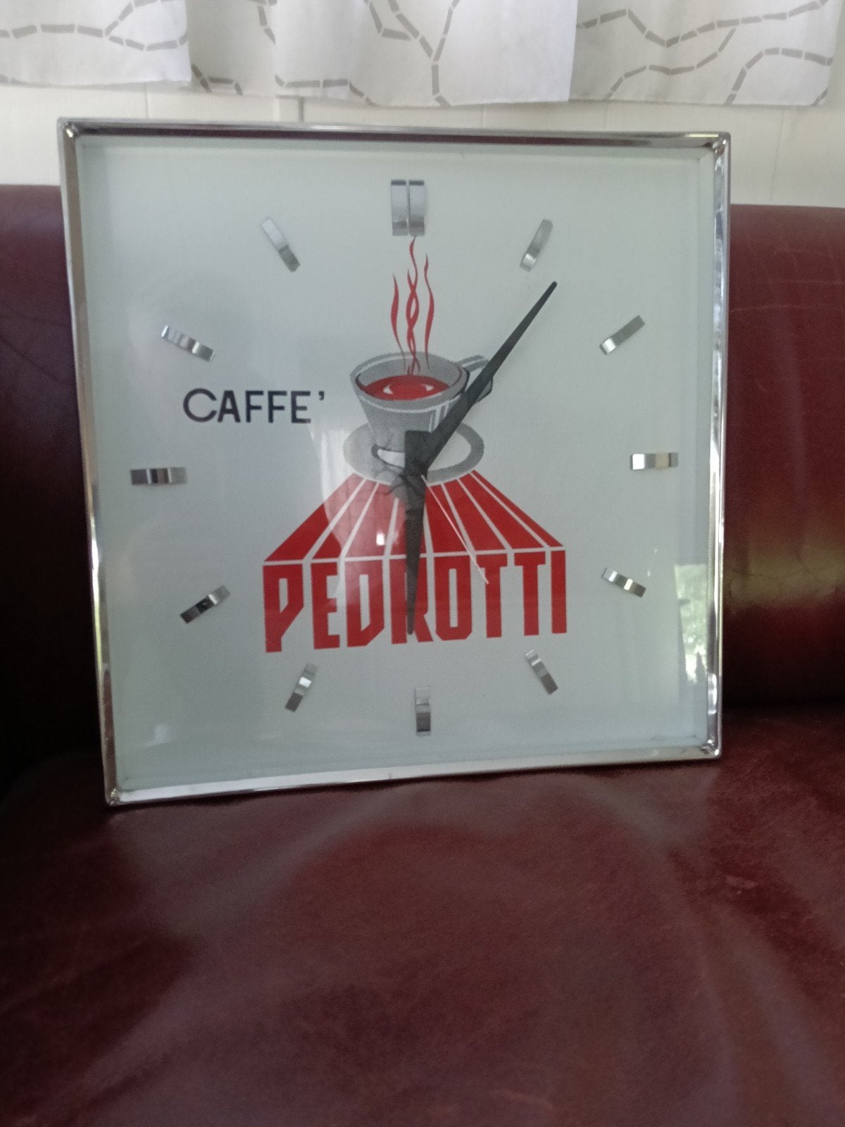 Reclameklok Caffe' Pedrotti - Vintage Wandklok, Wit, Analoog, Ophalen of Verzenden, Art deco