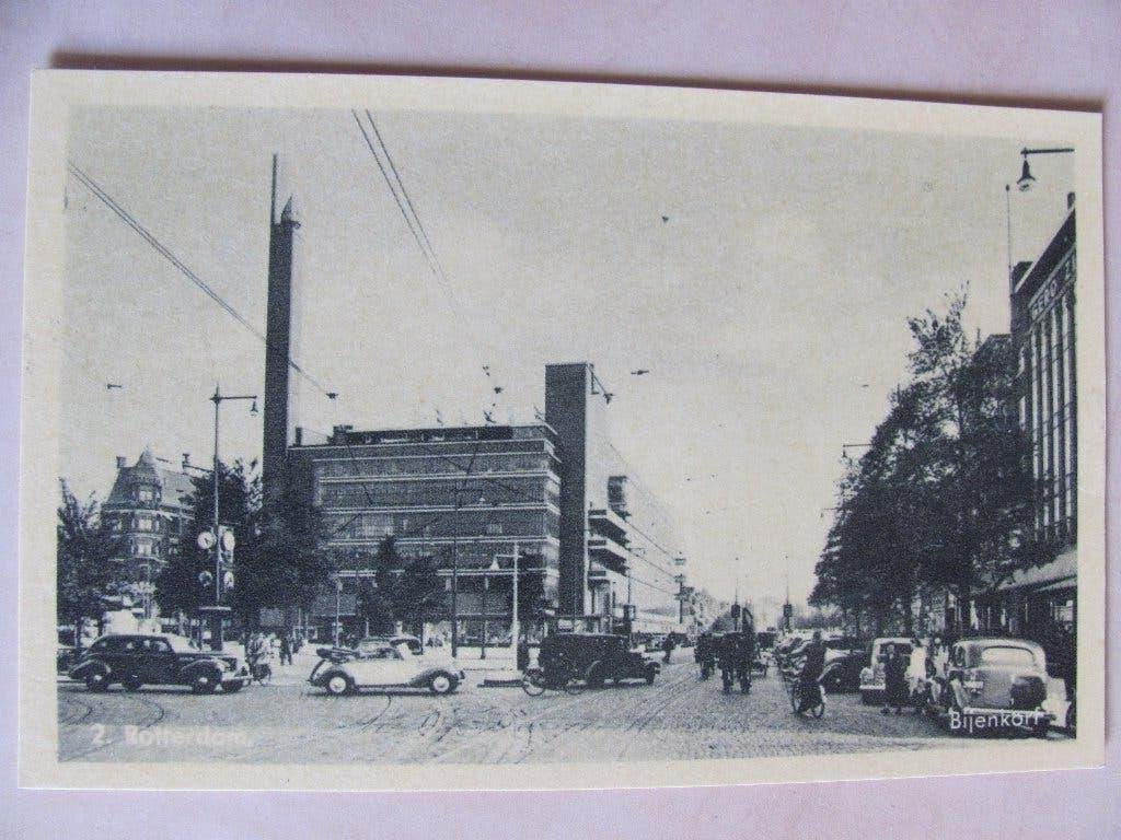 Rotterdam, Bijenkorf met druk autoverkeer, Ophalen of Verzenden, Voor 1920, Zuid-Holland