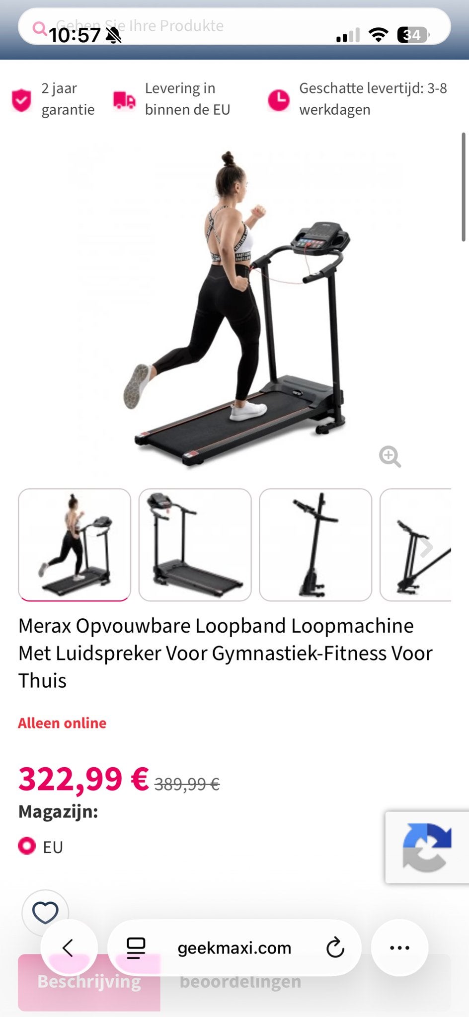Merax Opvouwbare Loopband met Luidspreker voor Thuis, Ophalen, Zo goed als nieuw, Metaal, Loopband