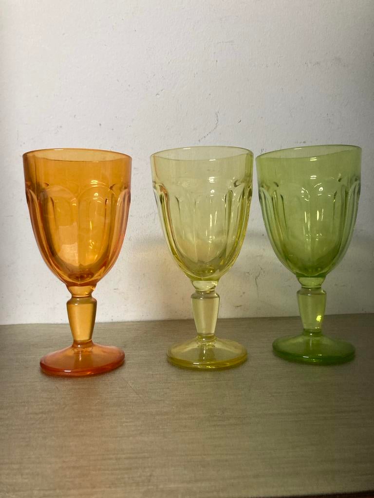 Set van 3 Vintage Persglazen Gekleurde Wijn/Water Glazen, Ophalen of Verzenden