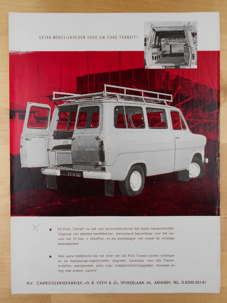 Ford Transit Brochure ca 1966 – Carrosserie Veth, Ford, Ophalen of Verzenden, Zo goed als nieuw, Ford