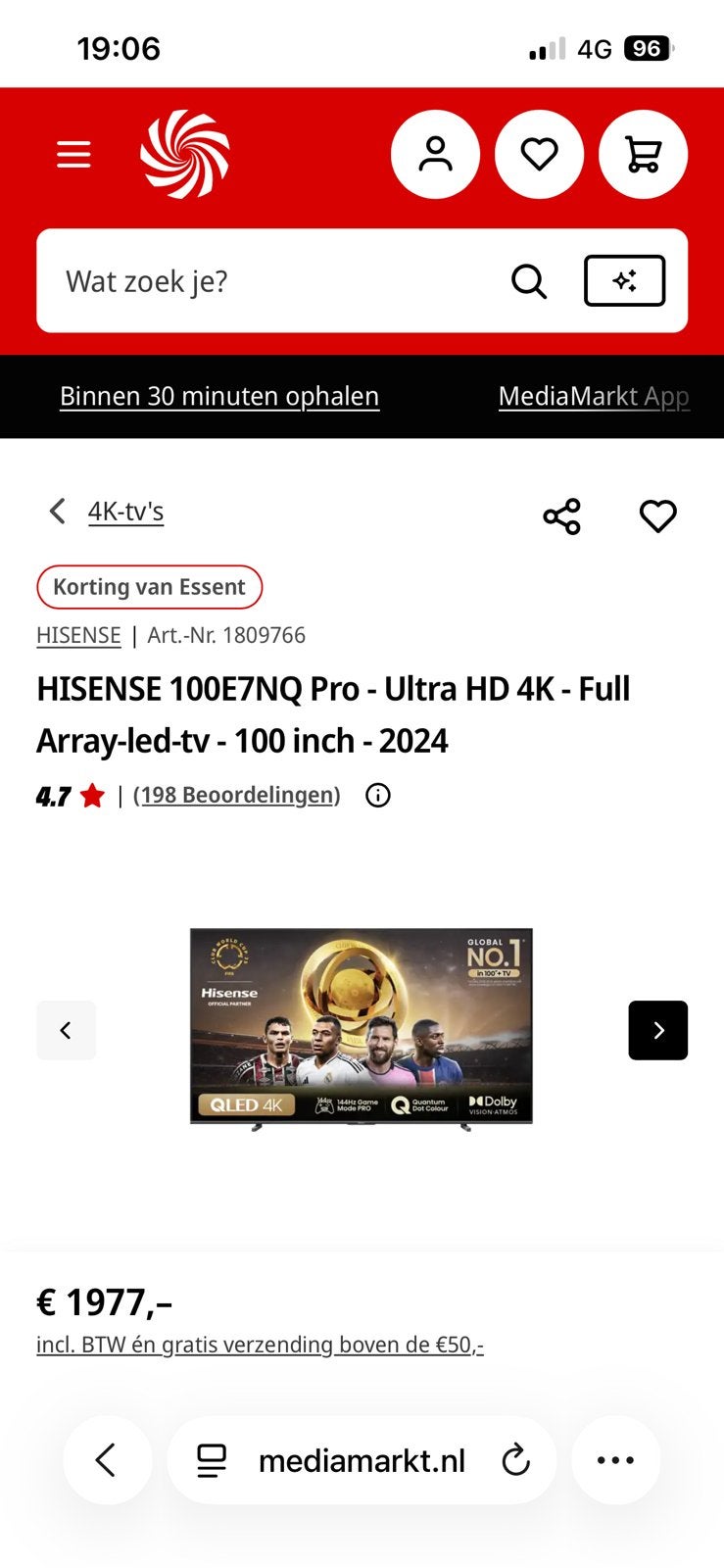 Smart tv hisenese 100 inch  prijs 1199, Overige merken, QLED, Nieuw, 120 Hz